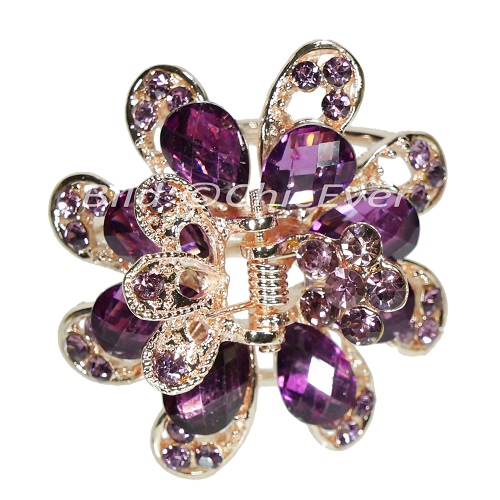 Haargreifer Blume Haarkneifer Haarklammer Metall & Strass lila violett gold 5143 - zum Schließen ins Bild klicken